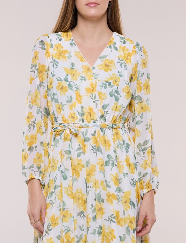 Vestido De Gasa Plisado MULTI/BLANCO