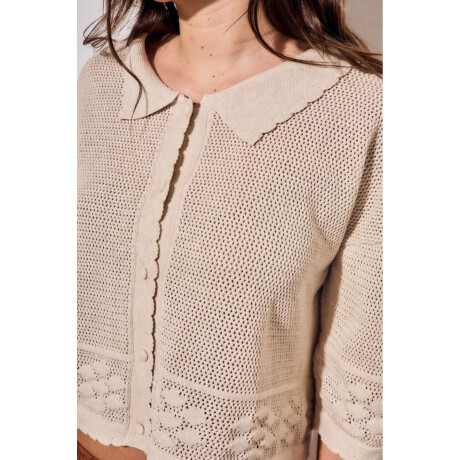 Cardigan Texturado Crochet Flores Beige Melange