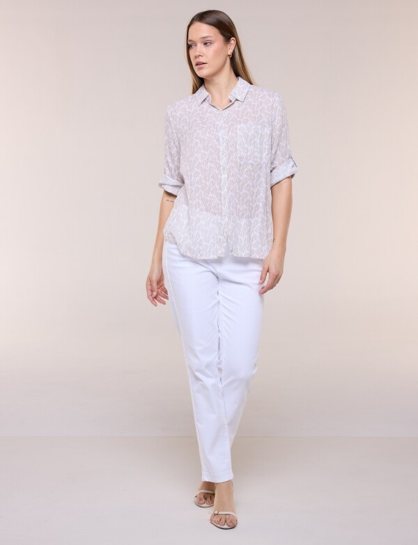 Camisa Holgada Estampa Botánica BEIGE