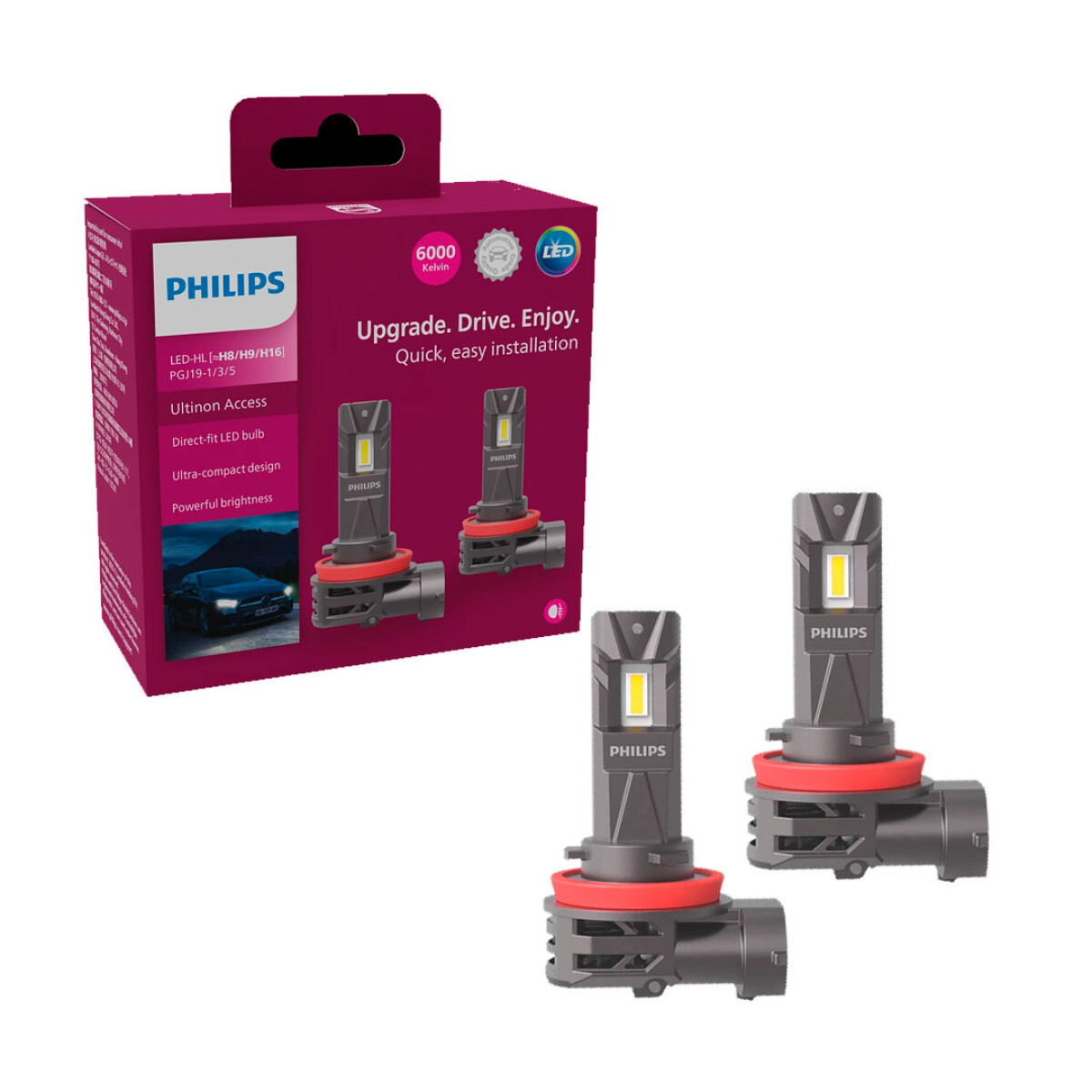 LAMPARA - LED H8 H9 H16 PGJ19 12V ULTINON ACCESS PACK X2 PHILIPS 