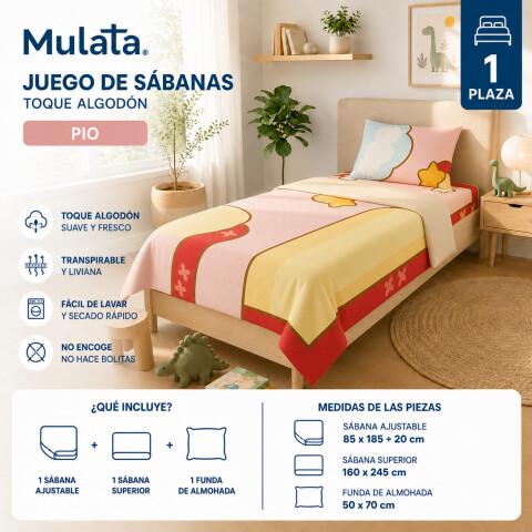 Juego De Sabanas 1 Plaza Toque Algodón Sommier Infantil - Pio Juego De Sabanas 1 Plaza Toque Algodón Sommier Infantil - Pio