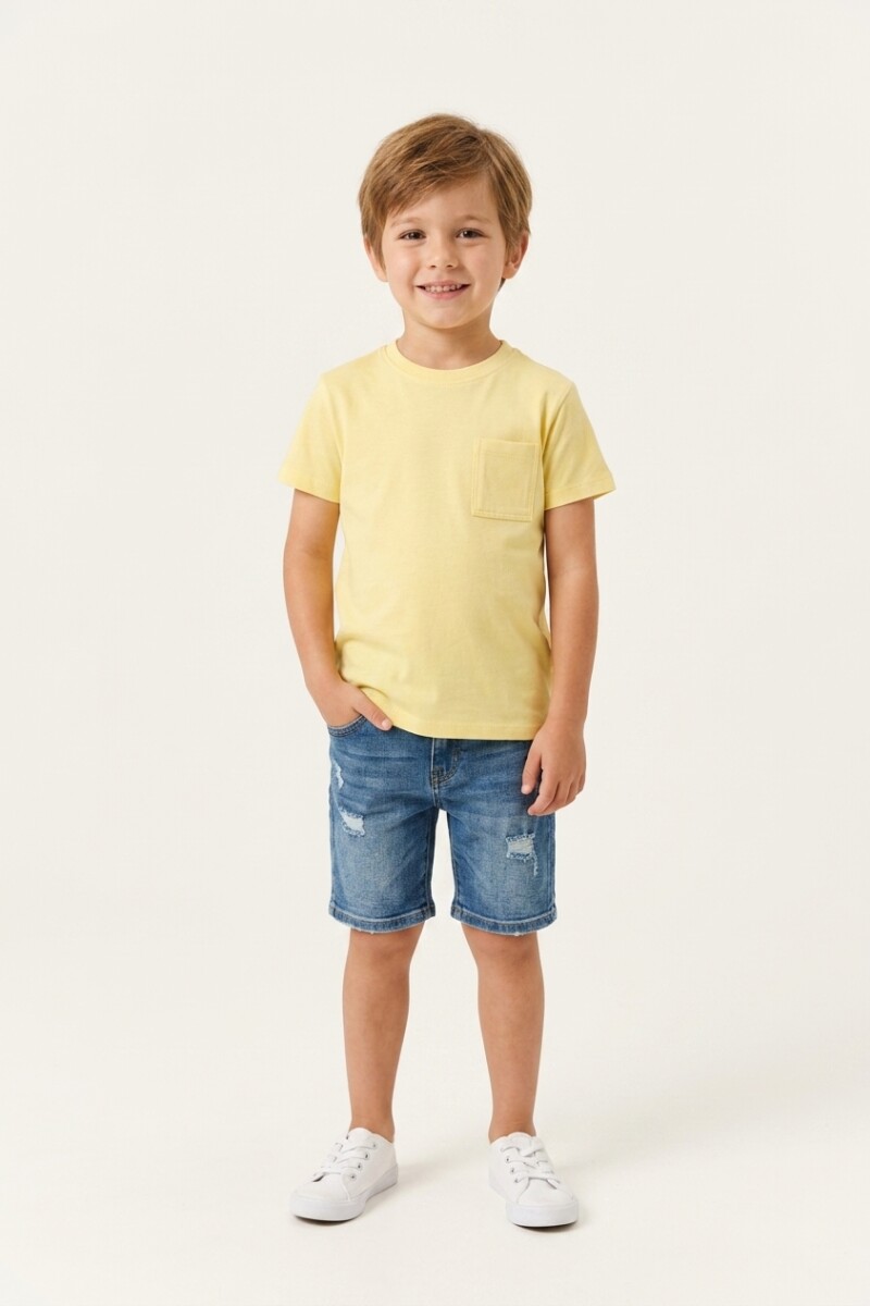 Remera m/c escote redondo y bolsillo AMARILLO