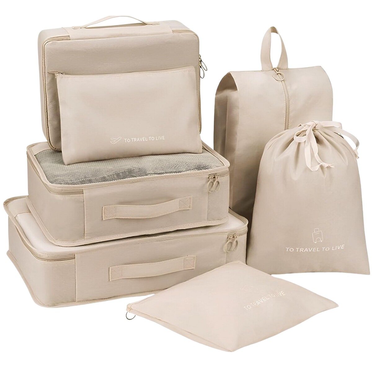 Organizadores para valija Set x7 TO TRAVEL TO LIVE - Beige 