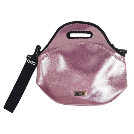 Lunchera Neopreno brio big bro Metalizada Con Correa Ajustable Rosa metalizada y negra