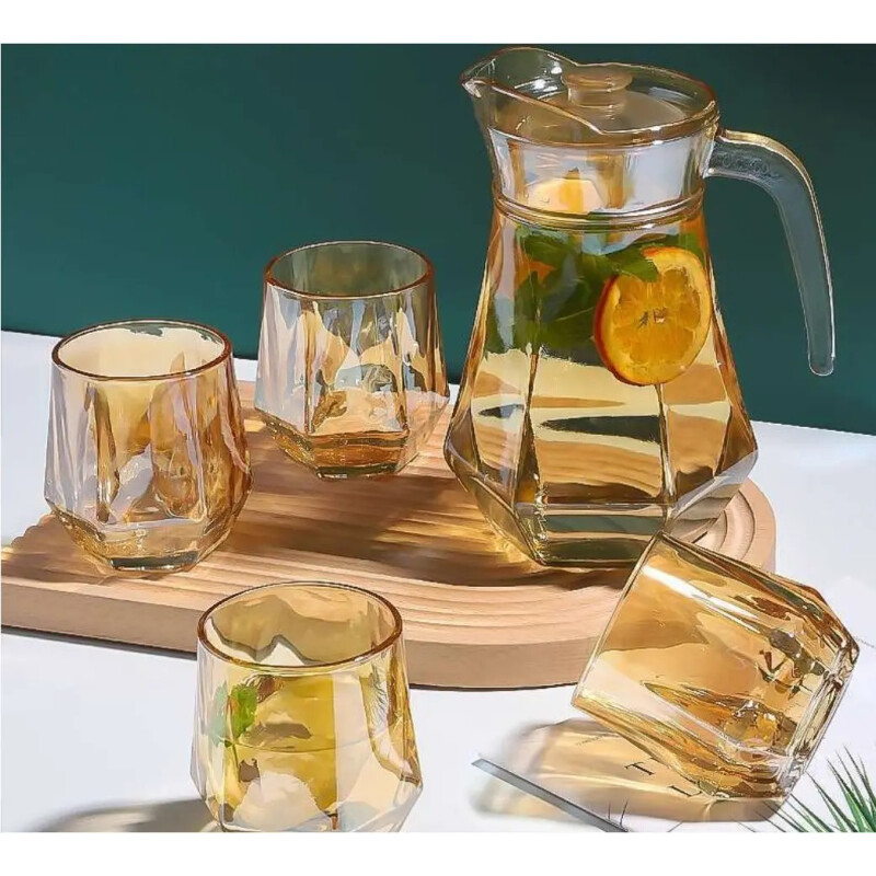 Juego de Jarra y Vasos de Vidrio * 6 Golden