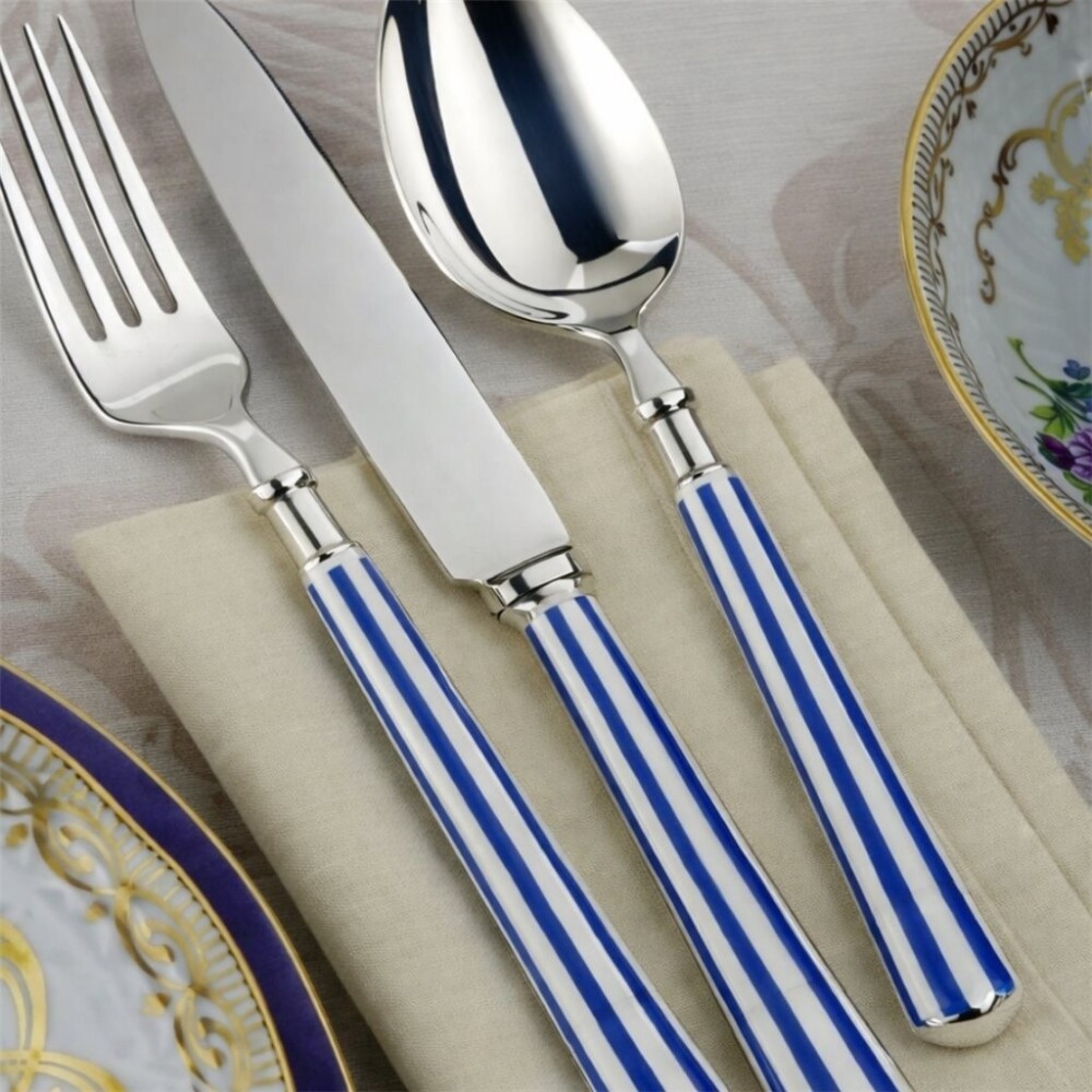 Set de 24 Cubiertos Barcelona con Mango Rayas Azul SET 24 PIEZAS CUBIERTOS MANGO RAYAS AZUL """"BCN""""