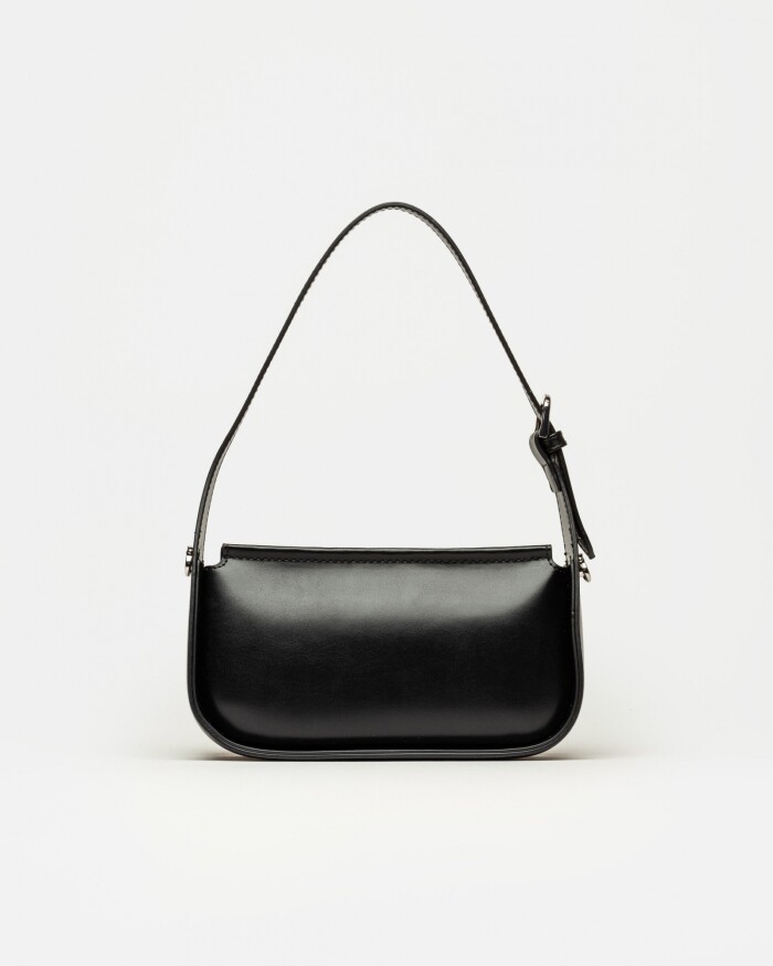 Cartera al hombro Leaf en efecto cuero liso Negro