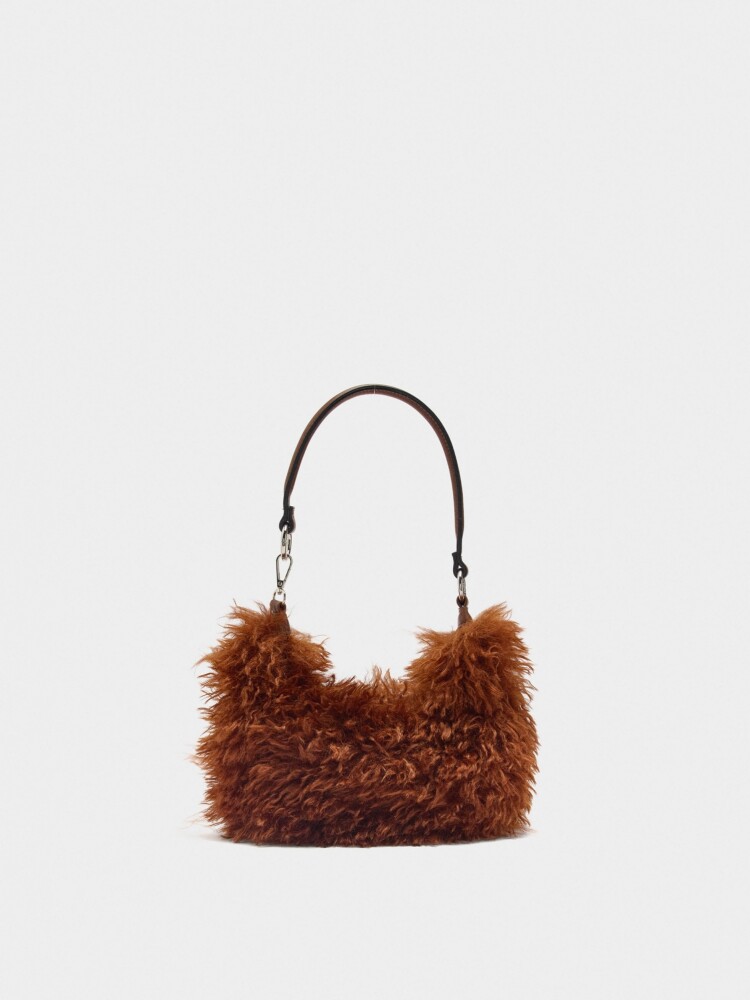 Bolso De Hombro Efecto Pelo naranja