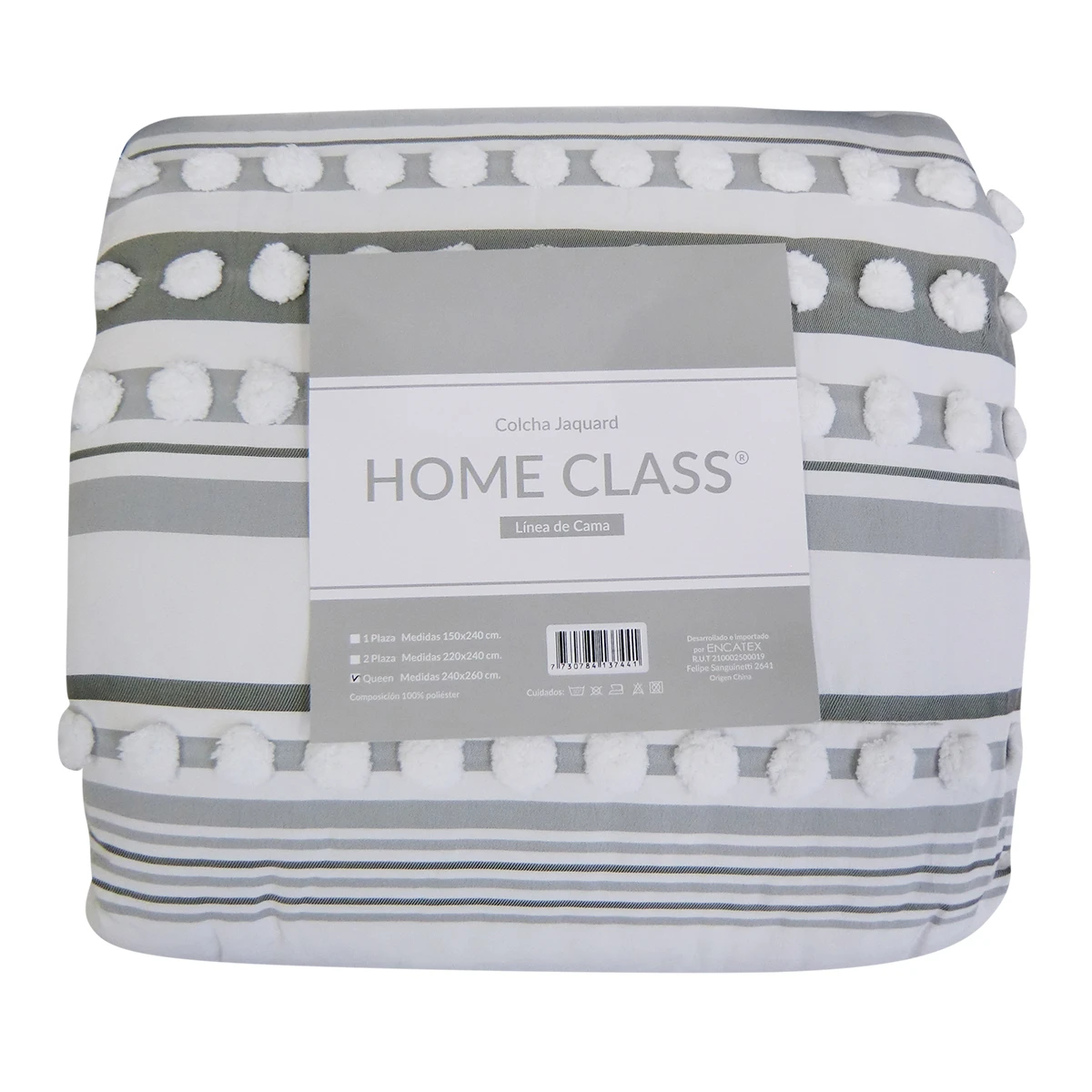 Colcha Nordico con Pompón Richmond King 240 x 260 cm - RAYAS GRIS 