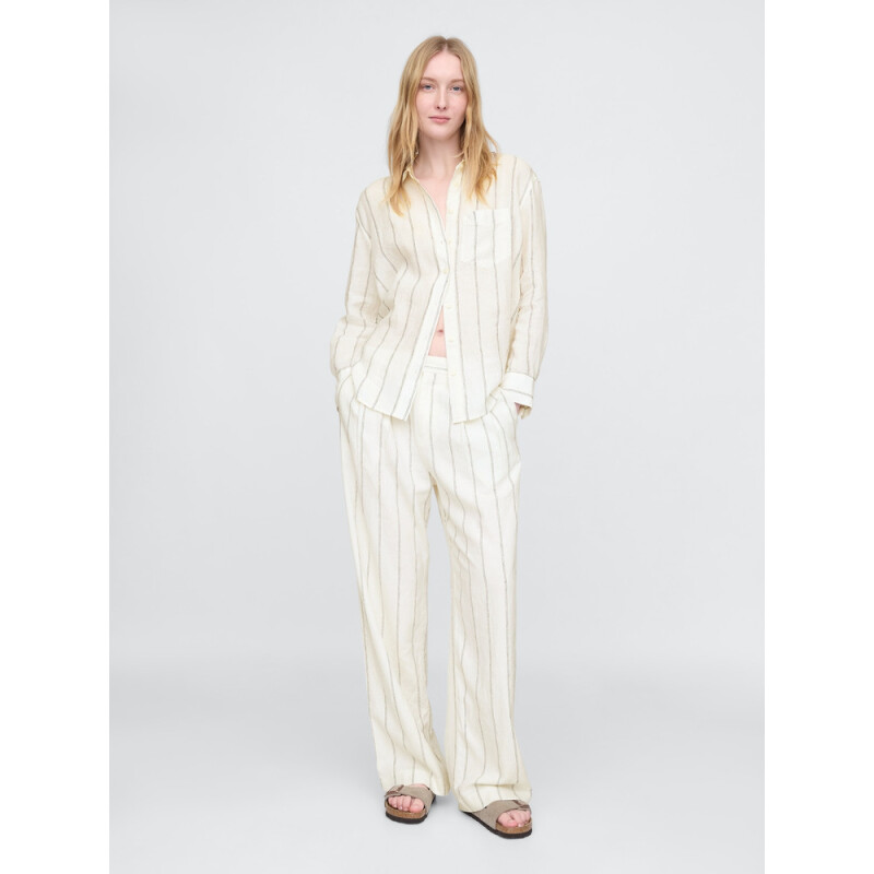 THE RELAXED SHIRT - LINEN WHITE NEUTRAL STRIPE