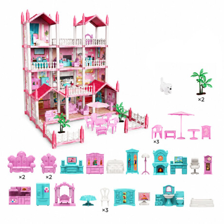 Casa De Muñecas 3 Pisos Varios Espacios Muebles Y Accesorios Rosa