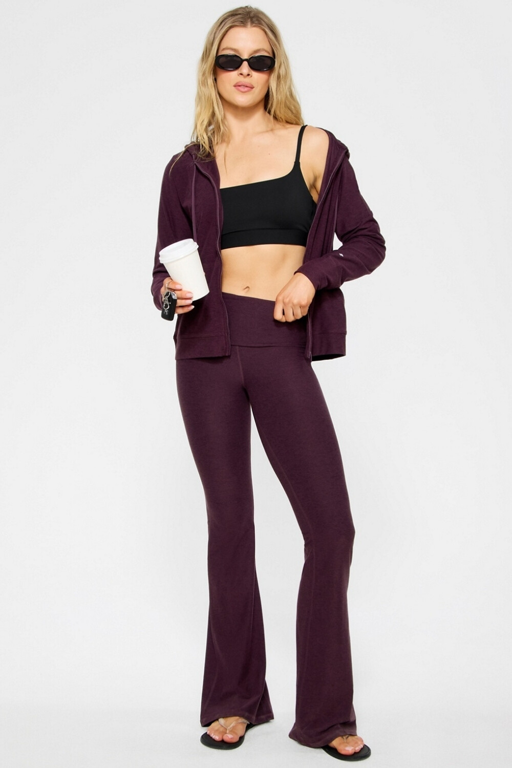 Leggings Flare Cloud Jersey Foldover Mujer Oxblood Heather