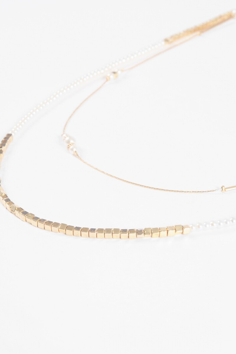 Collar largo doble perlas dorado