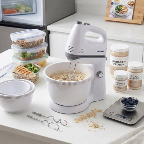 Batidora Daewoo con bowl giratorio | 5 velocidades + Turbo | Color blanco Batidora Daewoo con bowl giratorio | 5 velocidades + Turbo | Color blanco