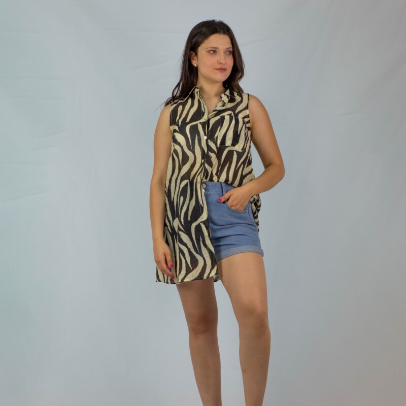 Camisa Sin Manga Animal Print -Flower Black