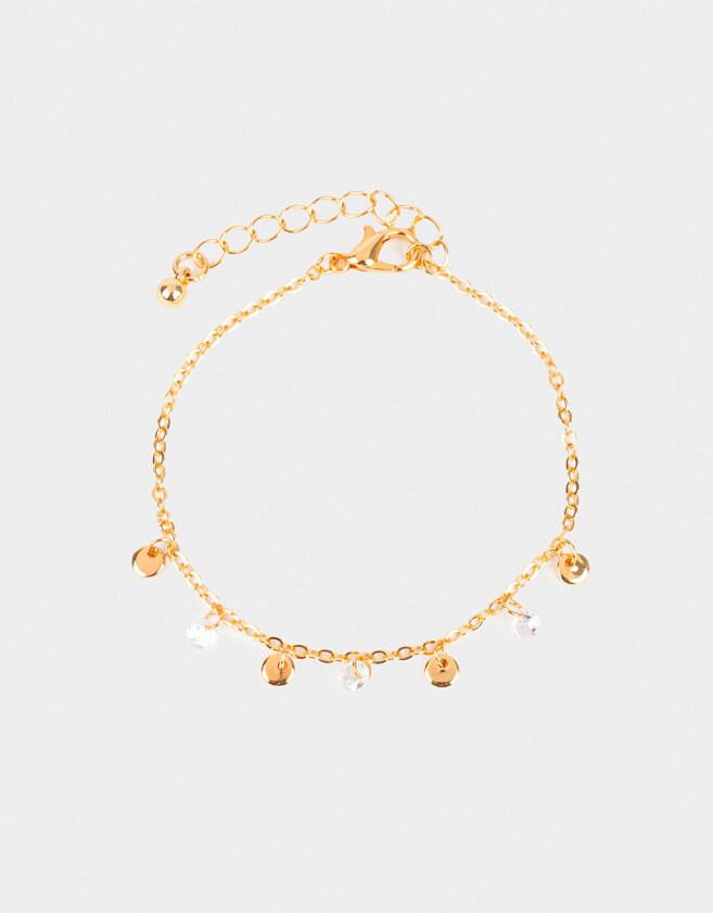 Pulseras Flexibles Con cubic zirconia Pulsera Con Dijes Bañada En Oro - Dorado