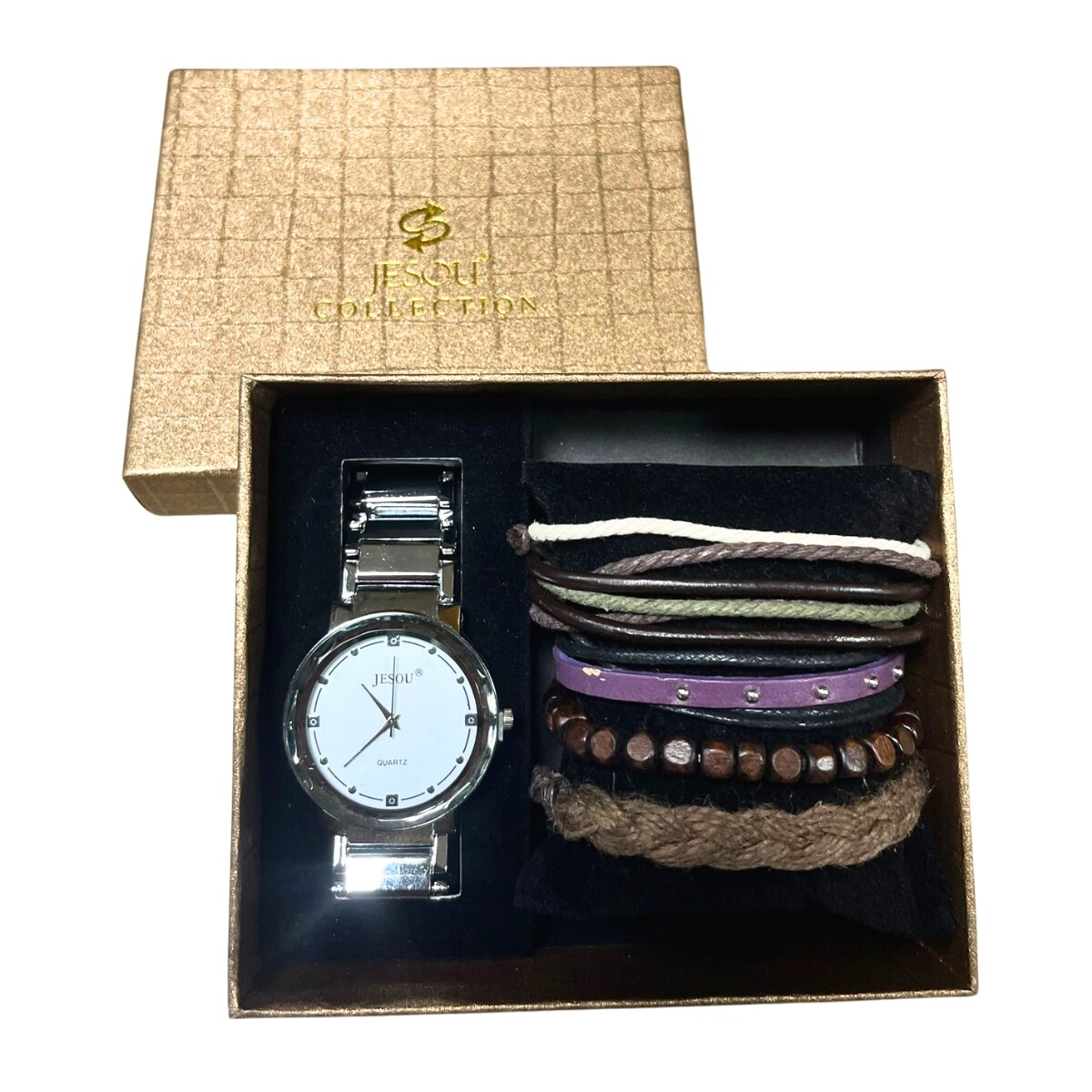 Pack Caballero de Reloj Pulsera y Juego de Pulseras E-065 - MARRON 