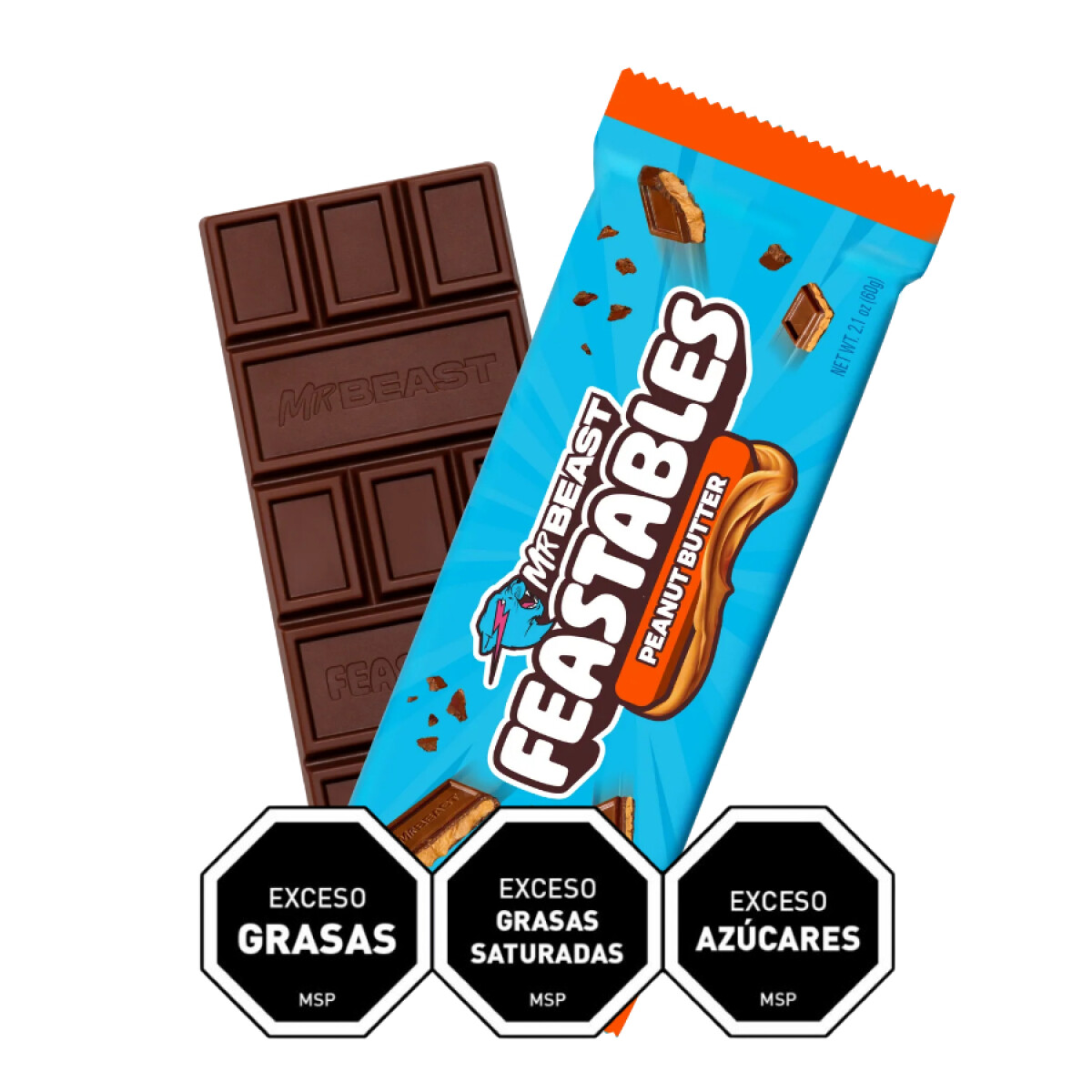 Tabla de Chocolate con leche y mantequilla de maní 60g - Mr Beast Feastables 