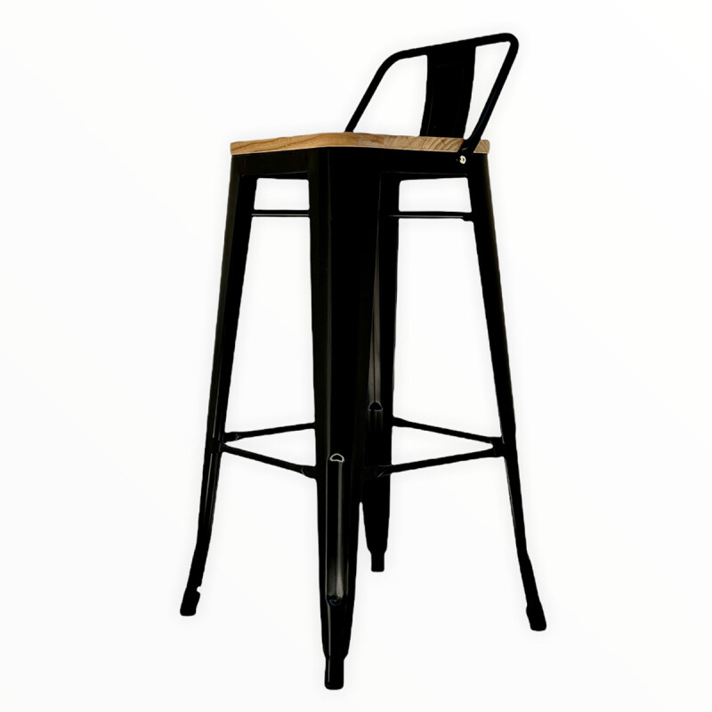 Set X4 Banquetas Tolix con respaldo y asiento con madera NEGRO MATE
