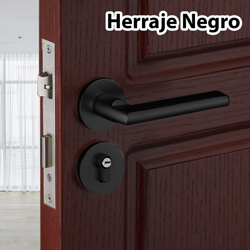 Puerta Desarmada Interior en MDF con Marco y Cerradura Lumax Marrón Oscuro Diseño Ankara Herraje Negro
