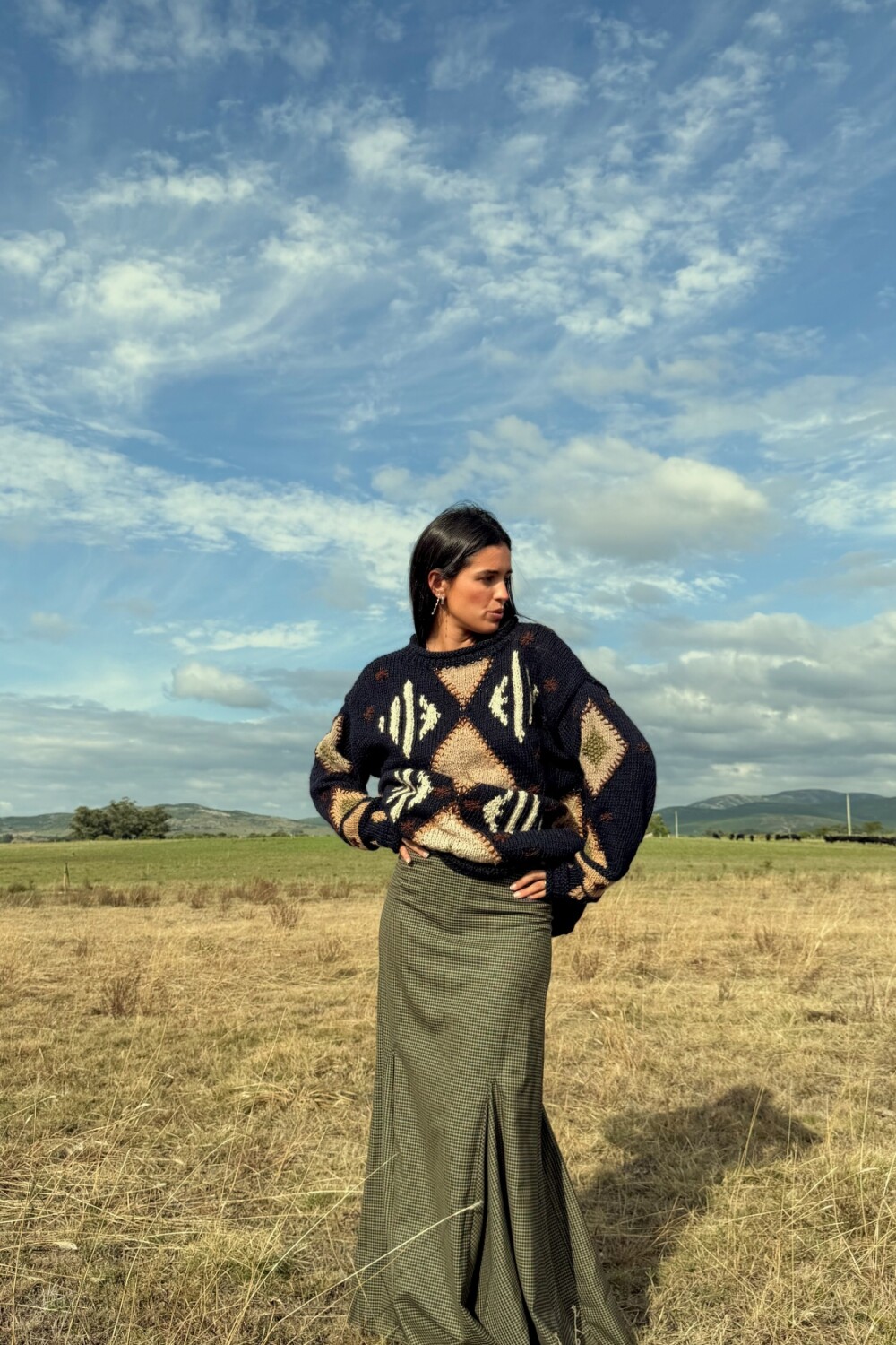 Long Scottish Skirt Verde / Beige