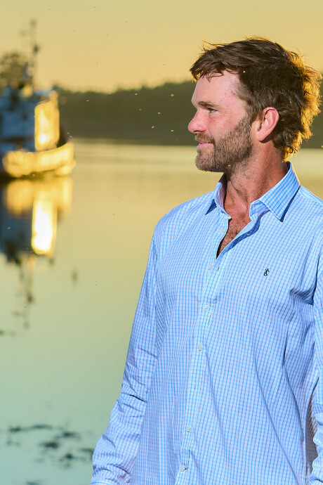 Camisa de Hombre Premium Cuello s/Botones Cuadros Celestes 2