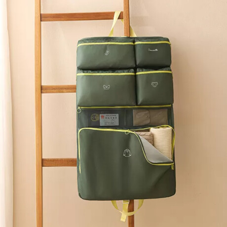 Organizador de equipaje plegable con divisiones, asas y broche – Bolsa de viaje Verde
