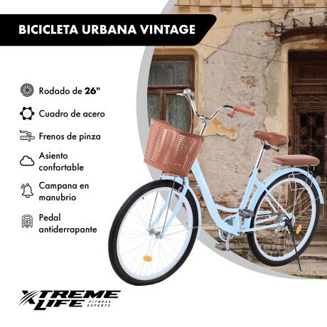 Bicicleta Urbana Rodado 26 con Canasto Vintage Celeste