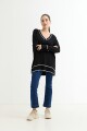 Sweater escote en V contratono NEGRO