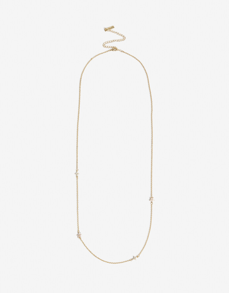 Collares Largos Cubic zirconia Collar Largo Florcitas Cubic - Dorado