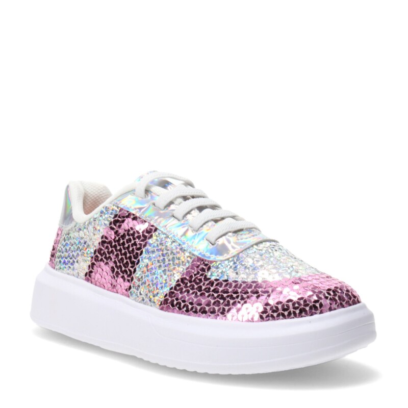 Championes Infantiles Bibi Glam Lentejuelas Plateado - Rosado