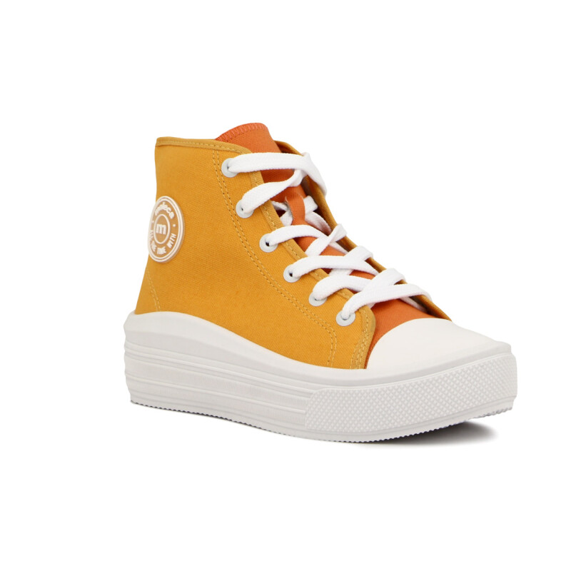 Moleca Bota Casual Lona Acordonado Mostaza-naranja