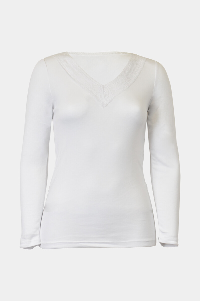 Camiseta de dama con puntilla - Blanca 