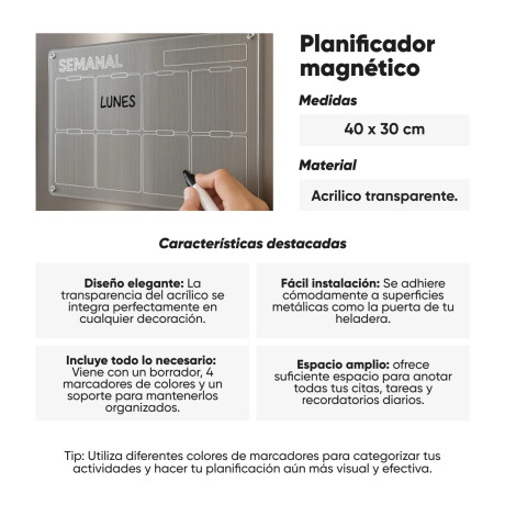 Pizarra planificador magnética acrílica semanal Sc