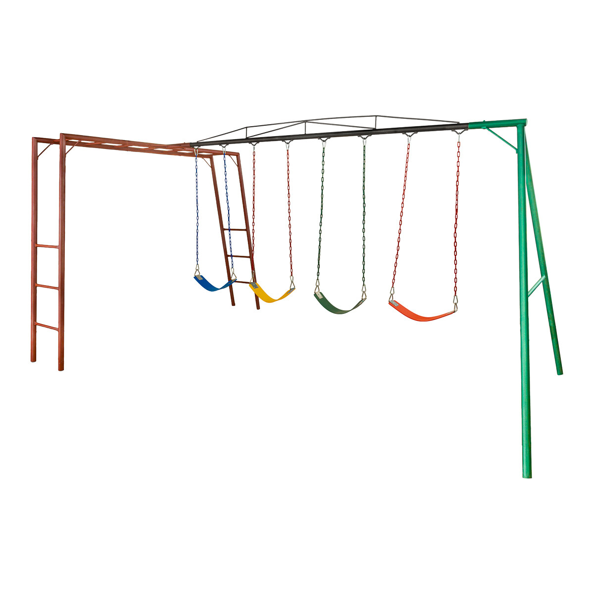 Pasamanos combinado con Juegos infantil diseñado para exterior con 4 hamacas de cincha. 