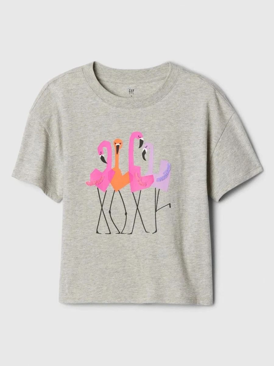Remera Gráfico Manga Corta Niña - Light Heather Grey 