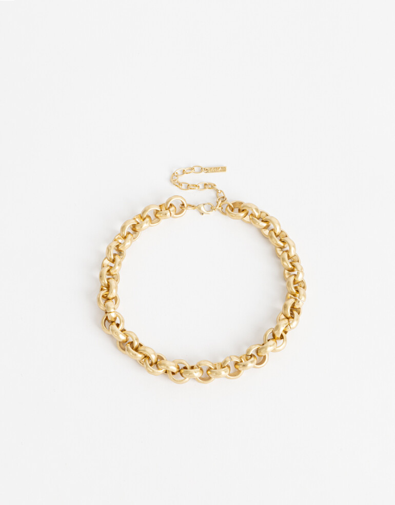 Collares Cortos Metal Collar Metal Eslabones Orgánicos - Dorado Oro Cepillado Mate