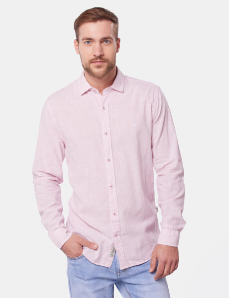 CAMISA DE LINO RAYADA Rosa