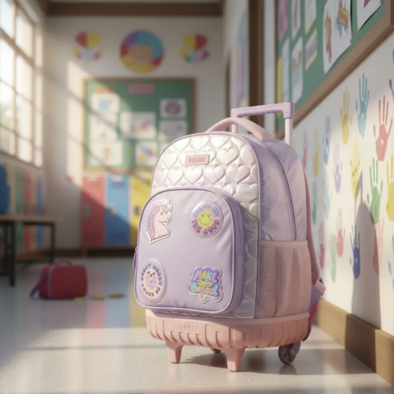 Mochila Trendy con Carro Pins Rosada Mochila Trendy con Carro Pins Rosada
