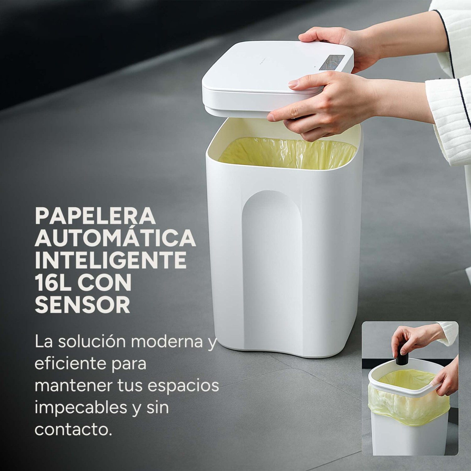 Bote De Basura Con Sensor De Movimiento Automático Con Tapa Bote De Basura Inteligente Para Sala De Estar 16l Blanco