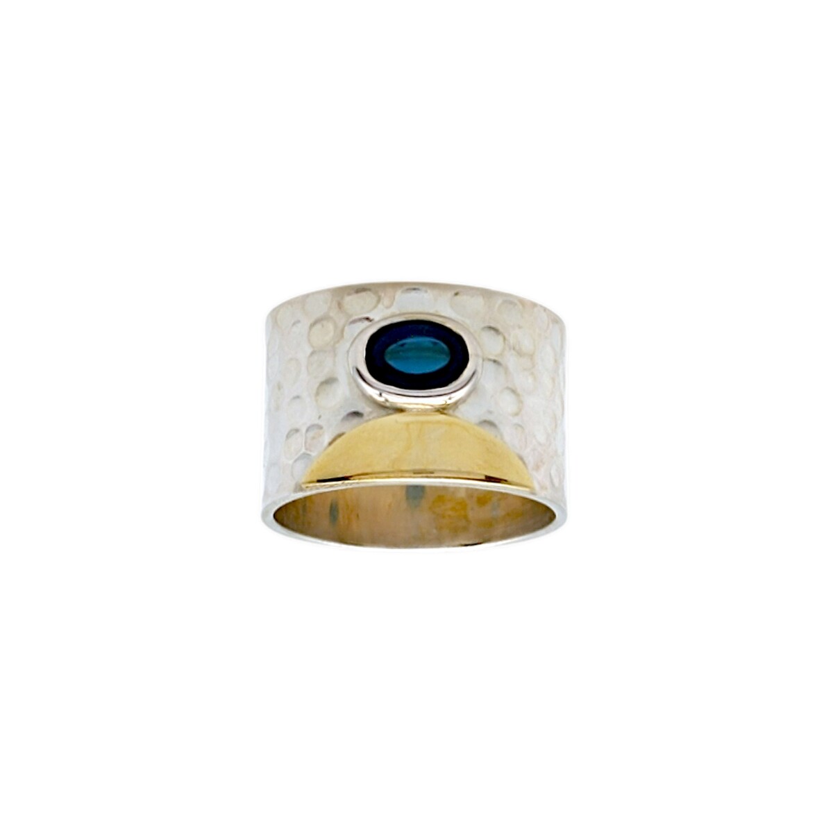 Anillo martillado punto Zafiro-Plata y oro-Piedra Zafiro-AN5932 - conpiedra 
