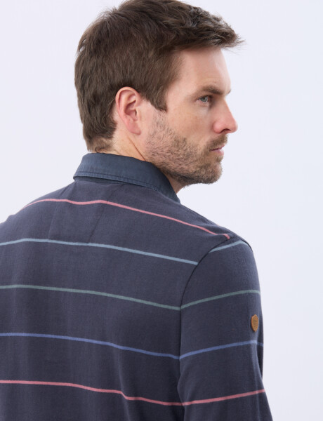 REMERA POLO RAYADA DE ALGODÓN Azul