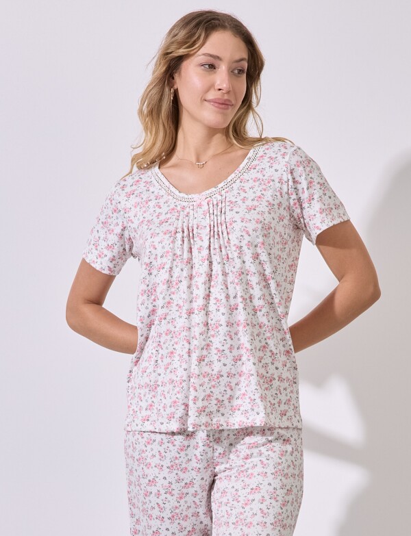 Set Pijama Remera & Capri MULTI/BLANCO