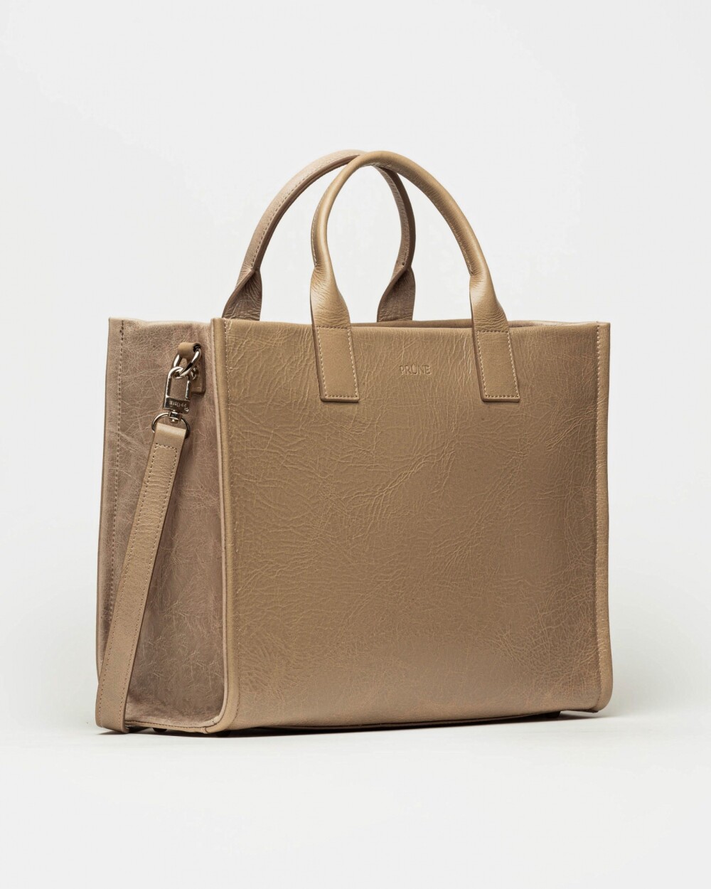 Cartera de mano Capri en cuero arrugado Taupe Niquel