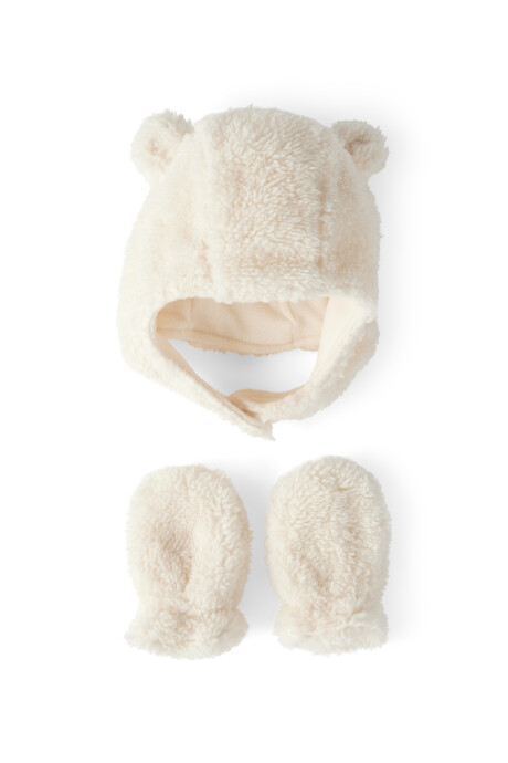 Gorro con orejas y mitones de sherpa Gorro con orejas y mitones de sherpa