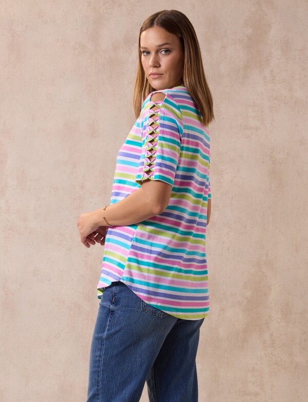 Remera Algodon Lineas MULTI/ROSA