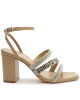 Sandalia Taco Ancho Beige Con Brillos U