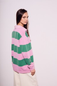 Sweater Polo Rayado Rosa