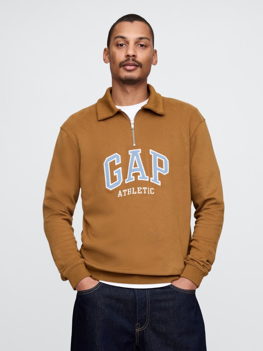 Buzo Deportivo Medio Cierre Logo Gap Hombre - Bright Brown 