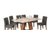 Juego De Comedor - 6 Sillas + Mesa Vidrio - Celeste Beige - Gris